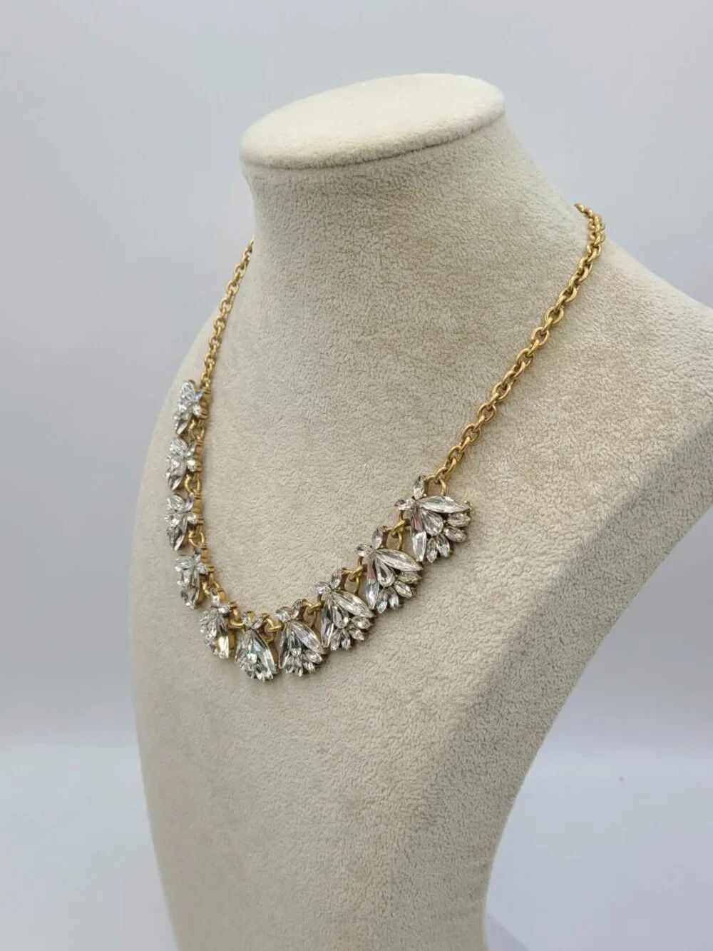 J Crew Gold Tone Clear Crystal Necklace - Picture 8 of 10